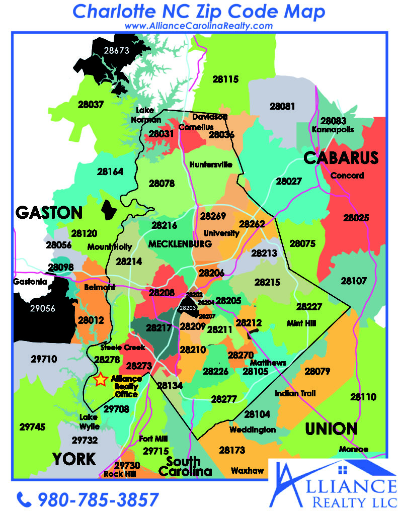 Zip Code Map Charlotte North Carolina - Alliance Realty, LLC